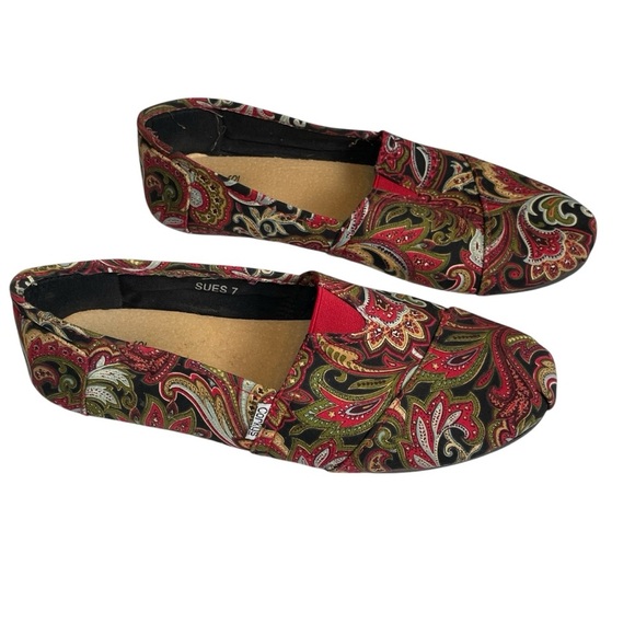 Corky's Sues Women's Size 7 Red Paisley Canvas Slip On Shoes Casual Comfort Boho - Picture 5 of 8